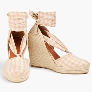 Altuzarra Stevie Checked Gingham Espadrille Wedges Platform Ankle Tie 37 US 7
